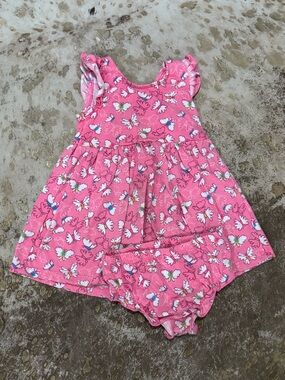 Kidgets Pink Floral Butterfly Casual Dress with Bloomer